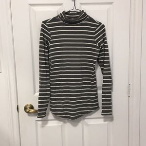 Grey and white striped turtle neck
